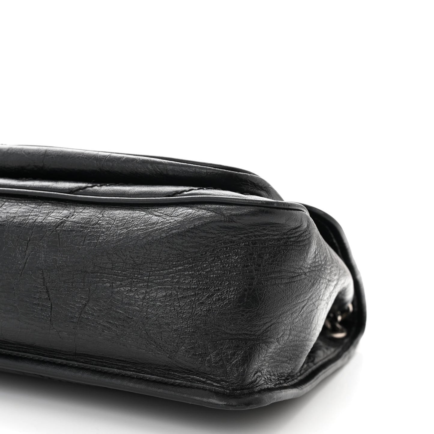 Crinkled Calfskin Matelasse Monogram Medium Niki Chain Satchel Black