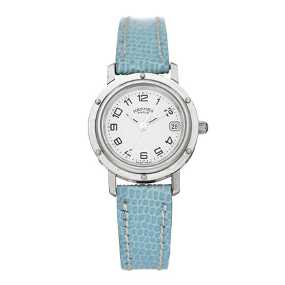 Hermes Stainless Steel Lizard 24mm Clipper Quartz Watch Blue Jean 1 of 5