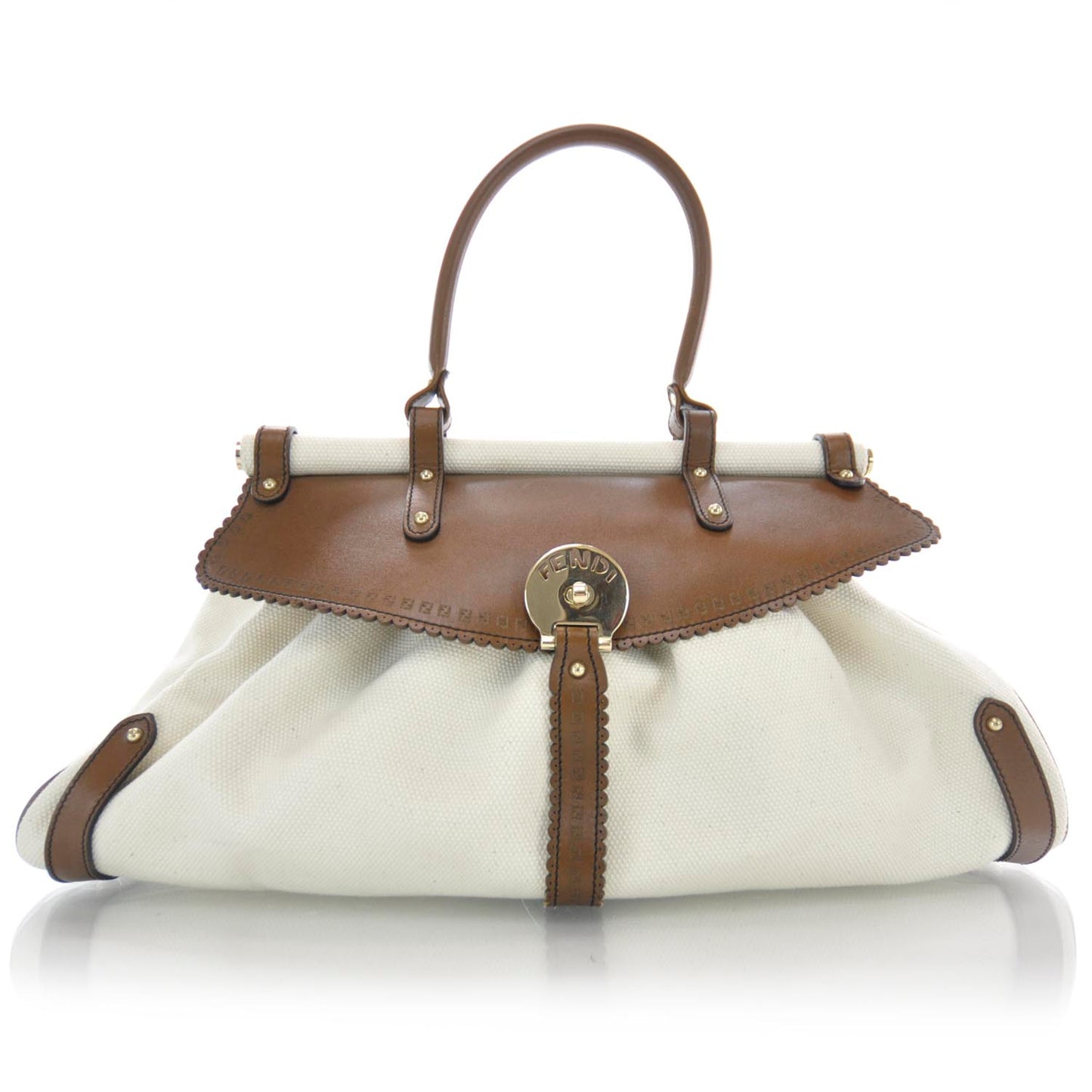 Canvas Calfskin Medium Magic Bag White Brown