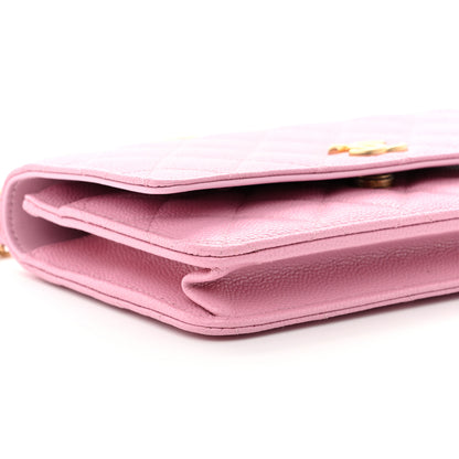 Chanel Shiny Caviar Quilted Pick Me Up Wallet On Chain WOC Pink 10 of 11