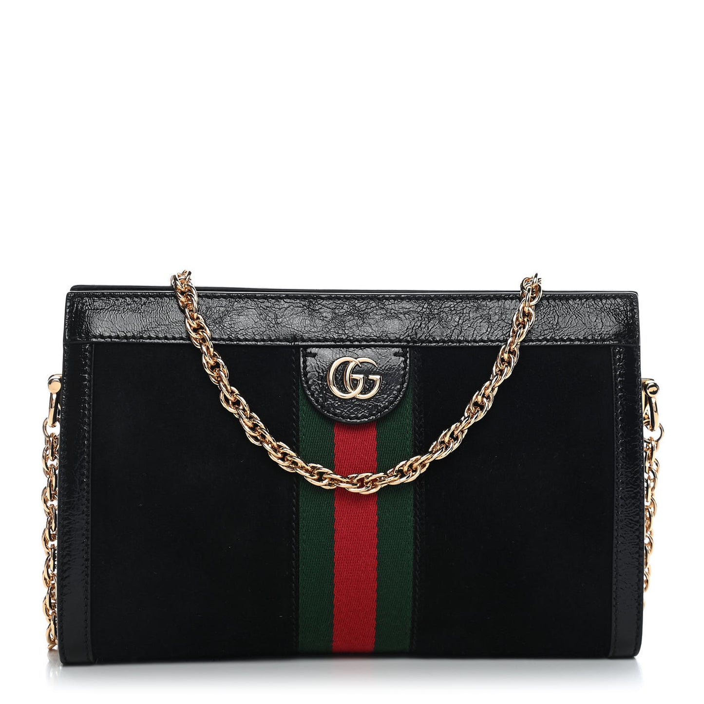 Suede Patent GG Web Small Ophidia Chain Shoulder Bag Black