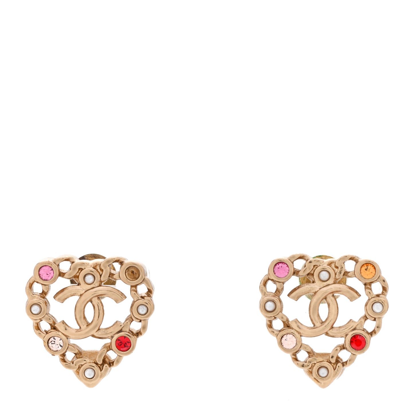 Pearl Crystal CC Heart Earrings Gold Multicolor