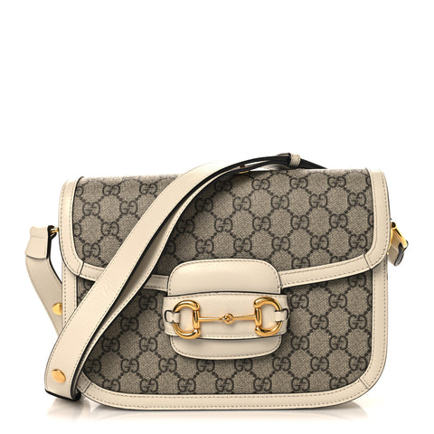 GG Supreme Monogram Horsebit 1955 Shoulder Bag Beige Mystic White