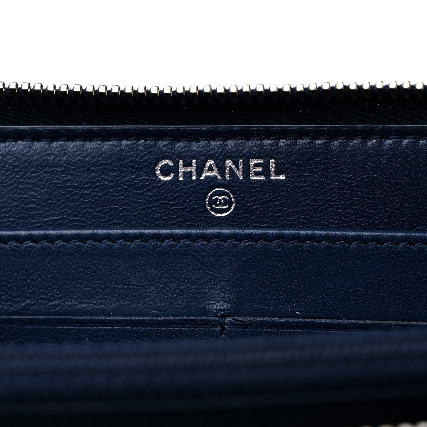 Chanel Caviar Quilted Diamond CC Gusset Zip Around Wallet Navy 6 of 11
