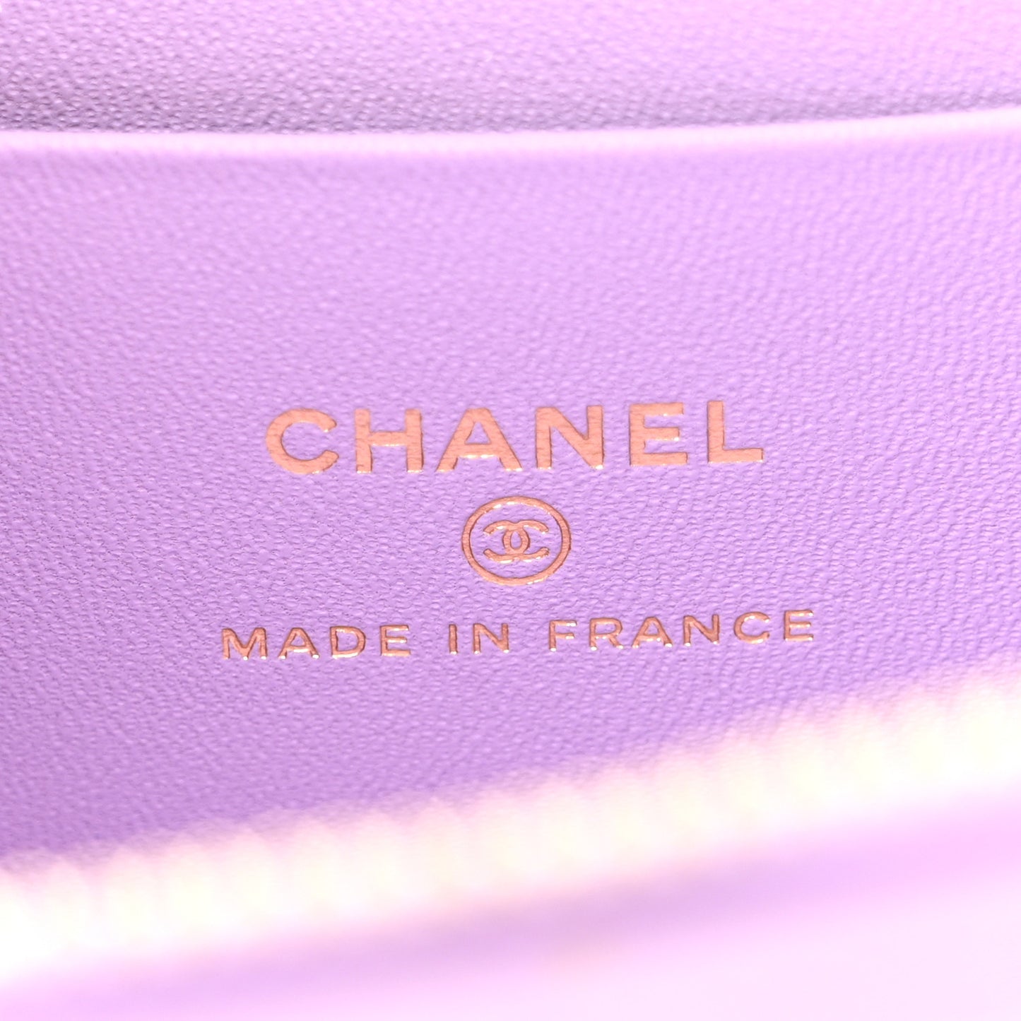 Lambskin Quilted Small Top Handle Vanity Case With Chain Light Purple