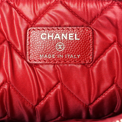 Chanel Caviar Chevron Quilted Medium Cosmetic Case Red 6 of 11