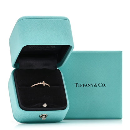 Tiffany 18K Rose Gold Diamond T Wire Pave Ring 50 5.5 5 of 5