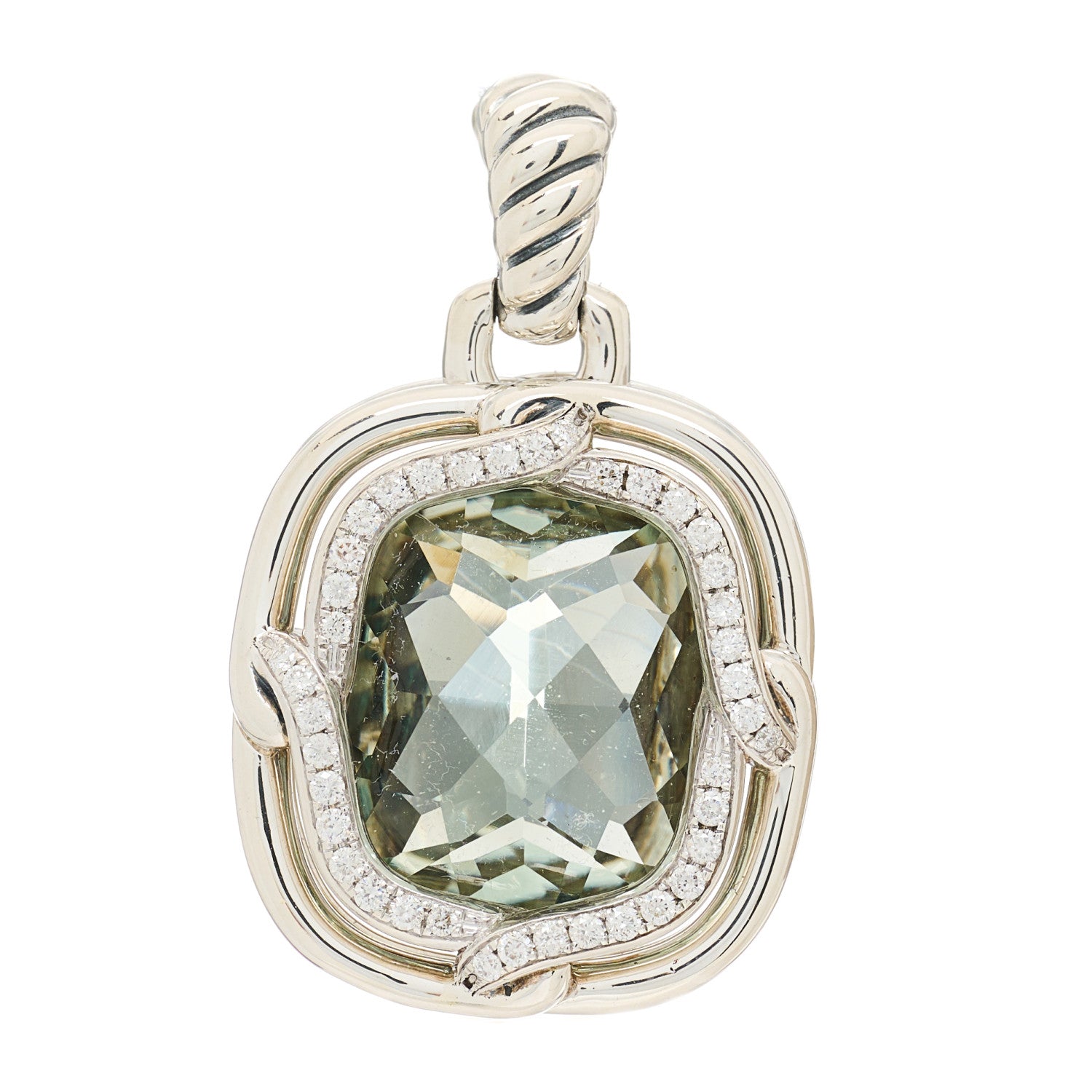 David Yurman Sterling Silver Diamond Prasiolite 19mm Labyrinth Pendant 1 of 5