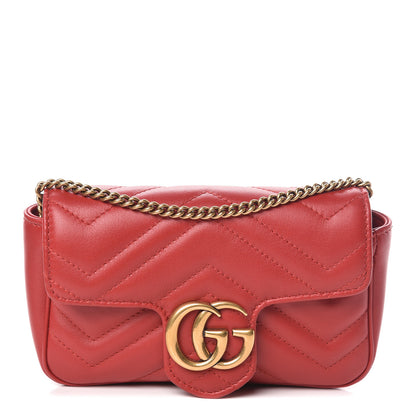 Gucci Calfskin Matelasse Super Mini GG Marmont Shoulder Bag Hibiscus Red 1 of 11