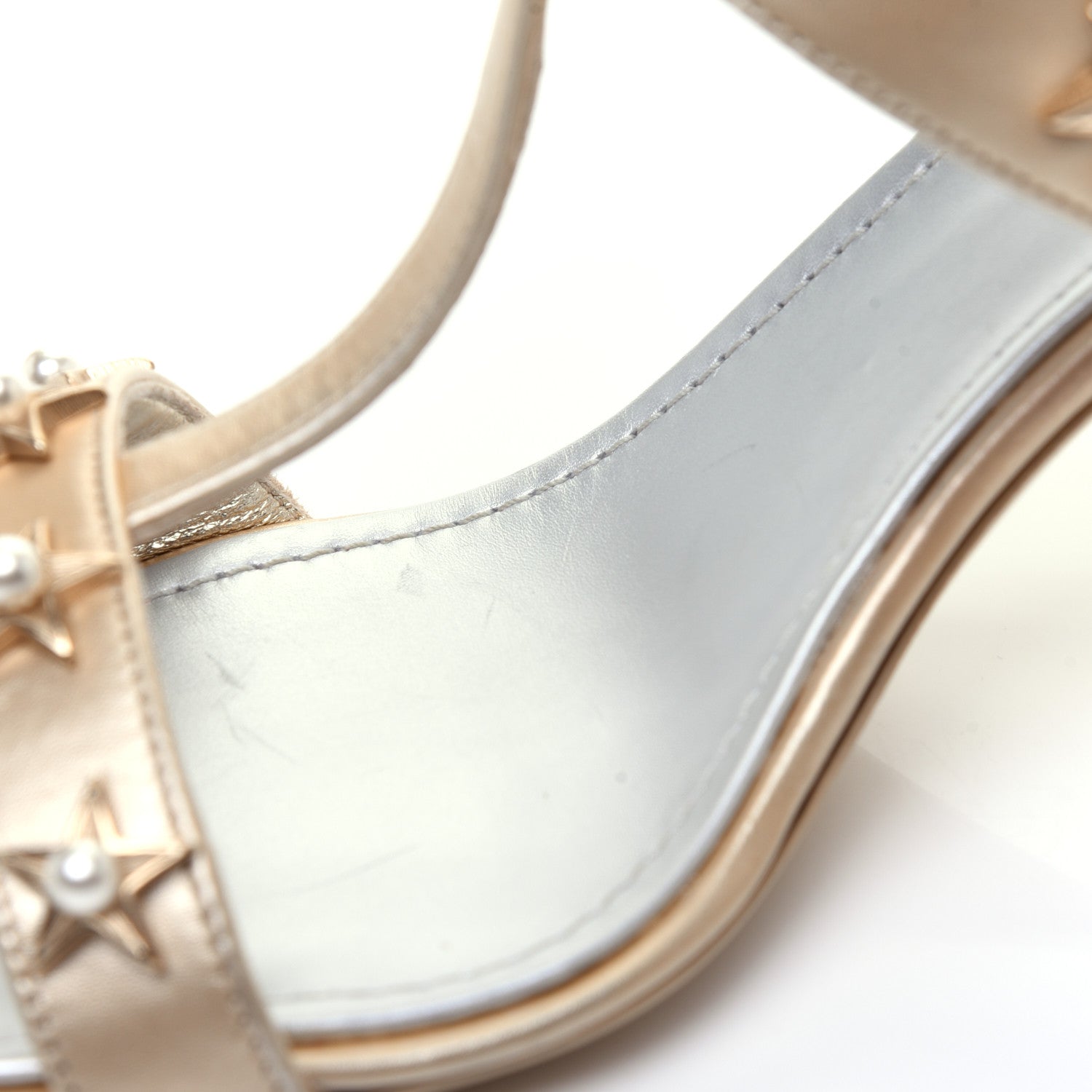 Chanel Iridescent Calfskin Pearl Stars Sandals 39 Light Gold 12 of 15