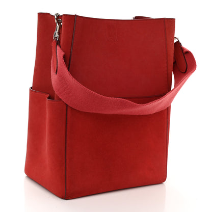Celine Suede Calfskin Sangle Bucket Bag Red 3 of 10