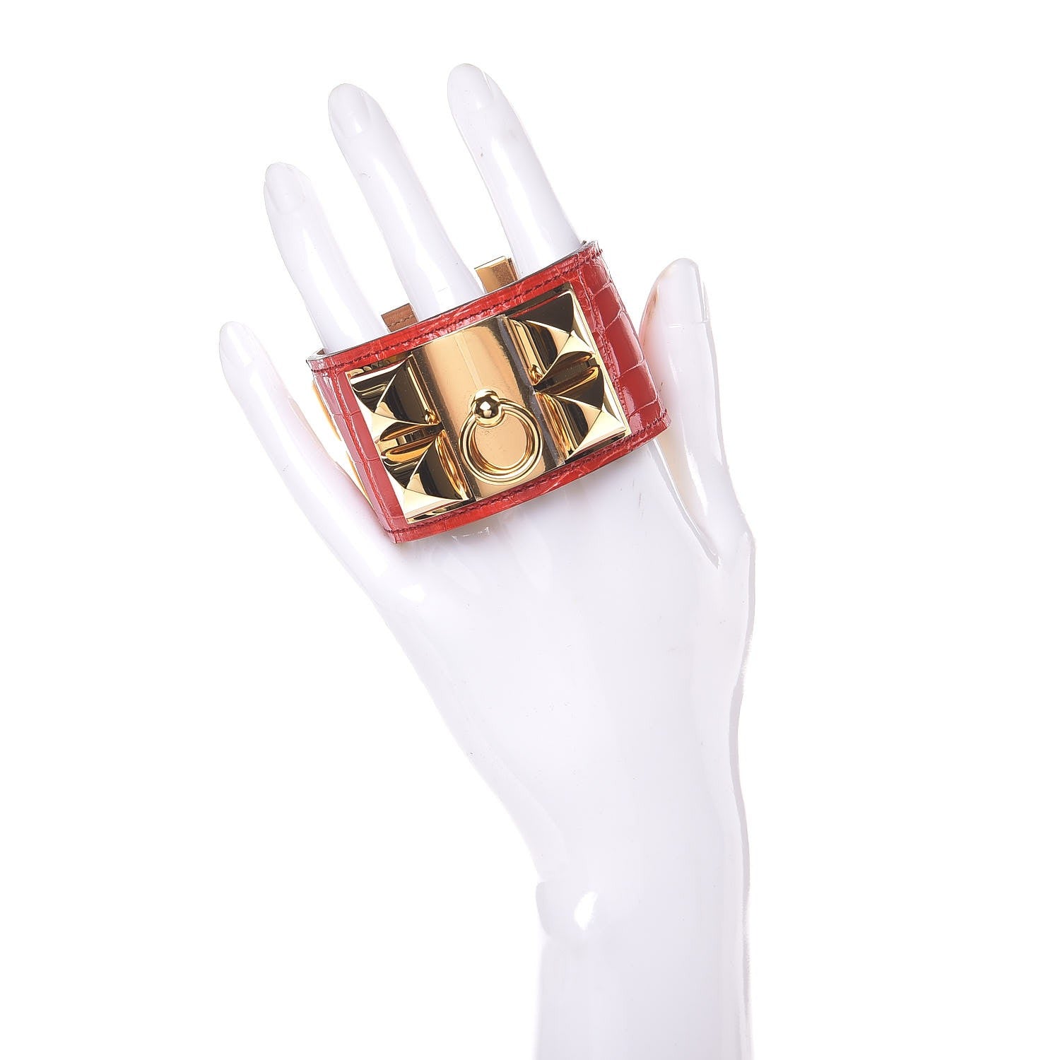 Hermes Shiny Alligator Collier De Chien CDC Bracelet S Geranium 2 of 7