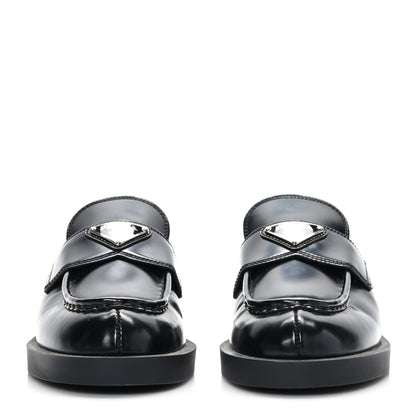 Prada Spazzolato Metal Triangle Logo 40mm Loafer Mules 39 Black 2 of 8