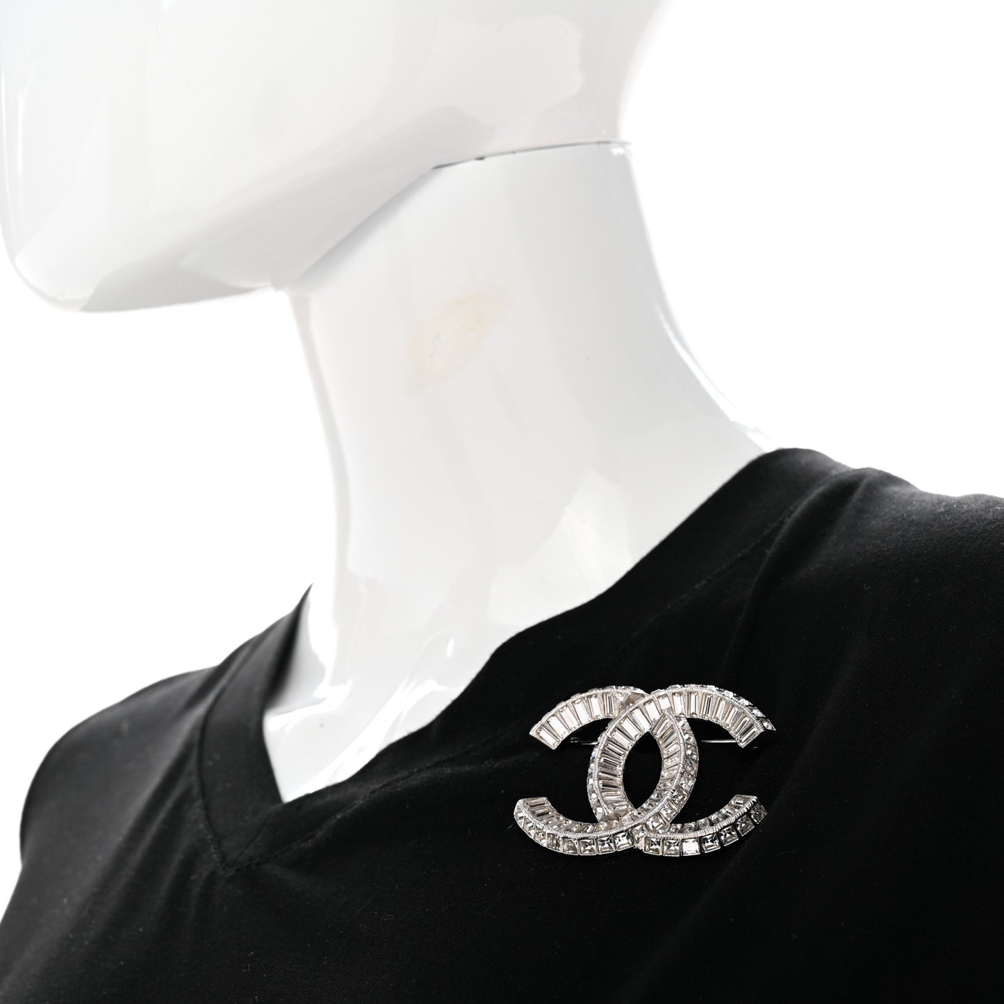 Baguette Crystal CC Brooch Silver