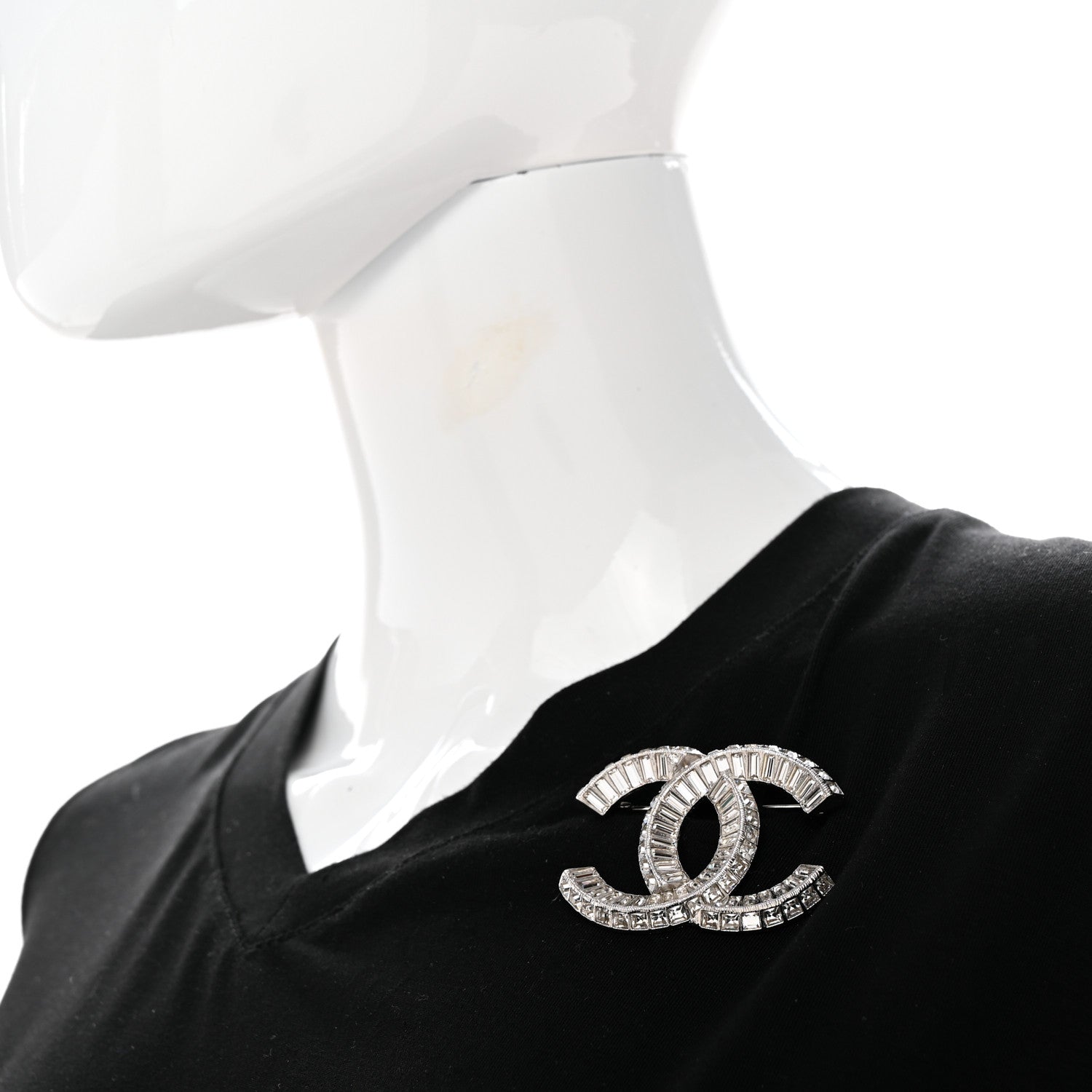 Chanel Baguette Crystal CC Brooch Silver 2 of 5