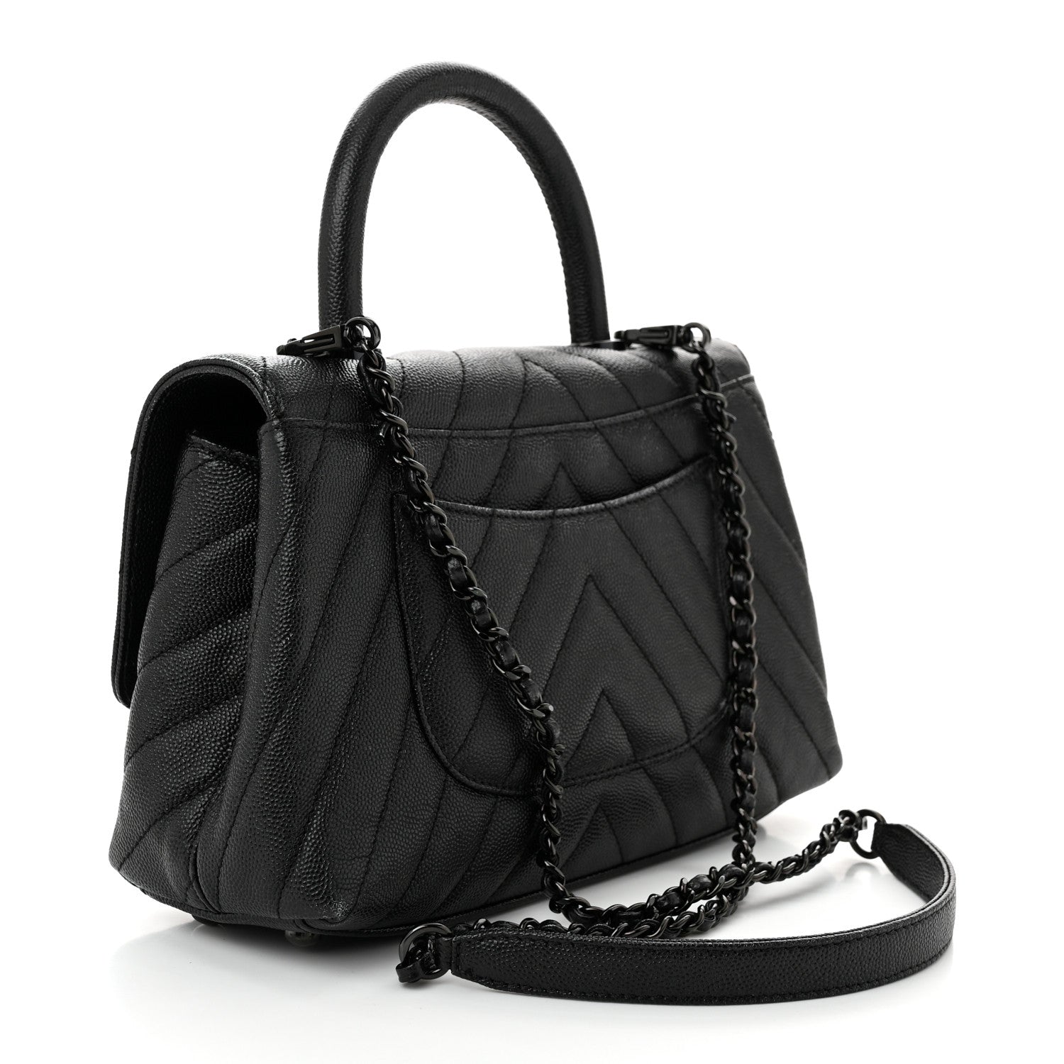 Chanel Caviar Chevron Quilted Mini Coco Handle Flap So Black 3 of 12
