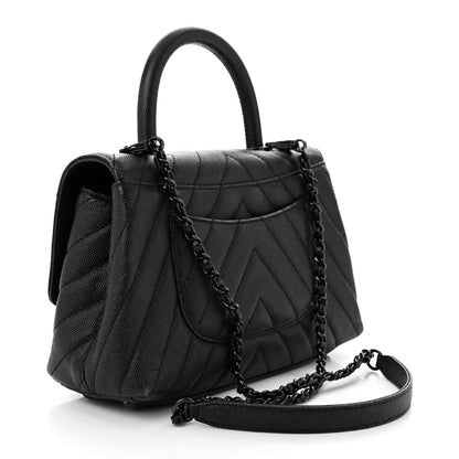 Chanel Caviar Chevron Quilted Mini Coco Handle Flap So Black 3 of 12