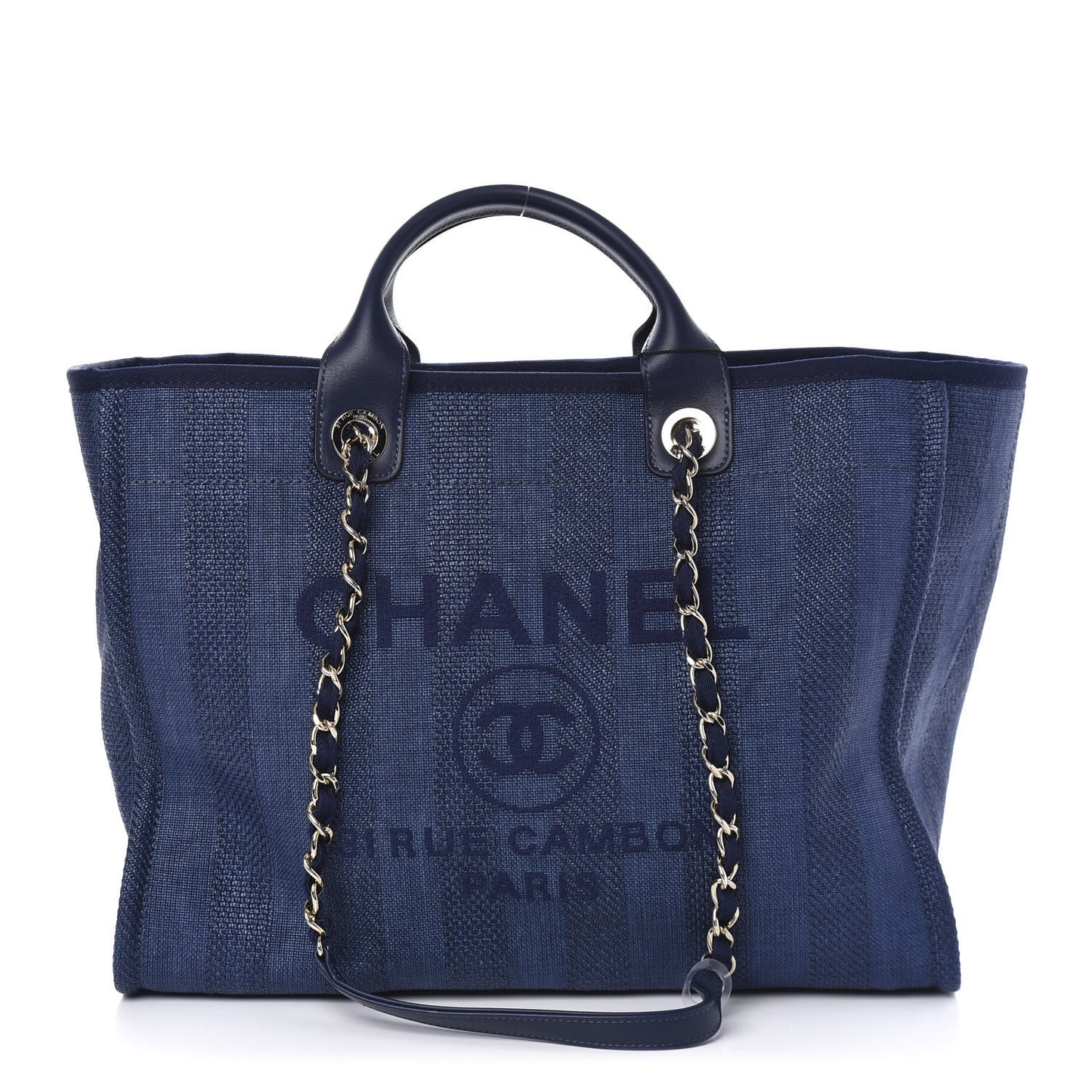 Mixed Fibers Striped Medium Deauville Tote Navy Blue