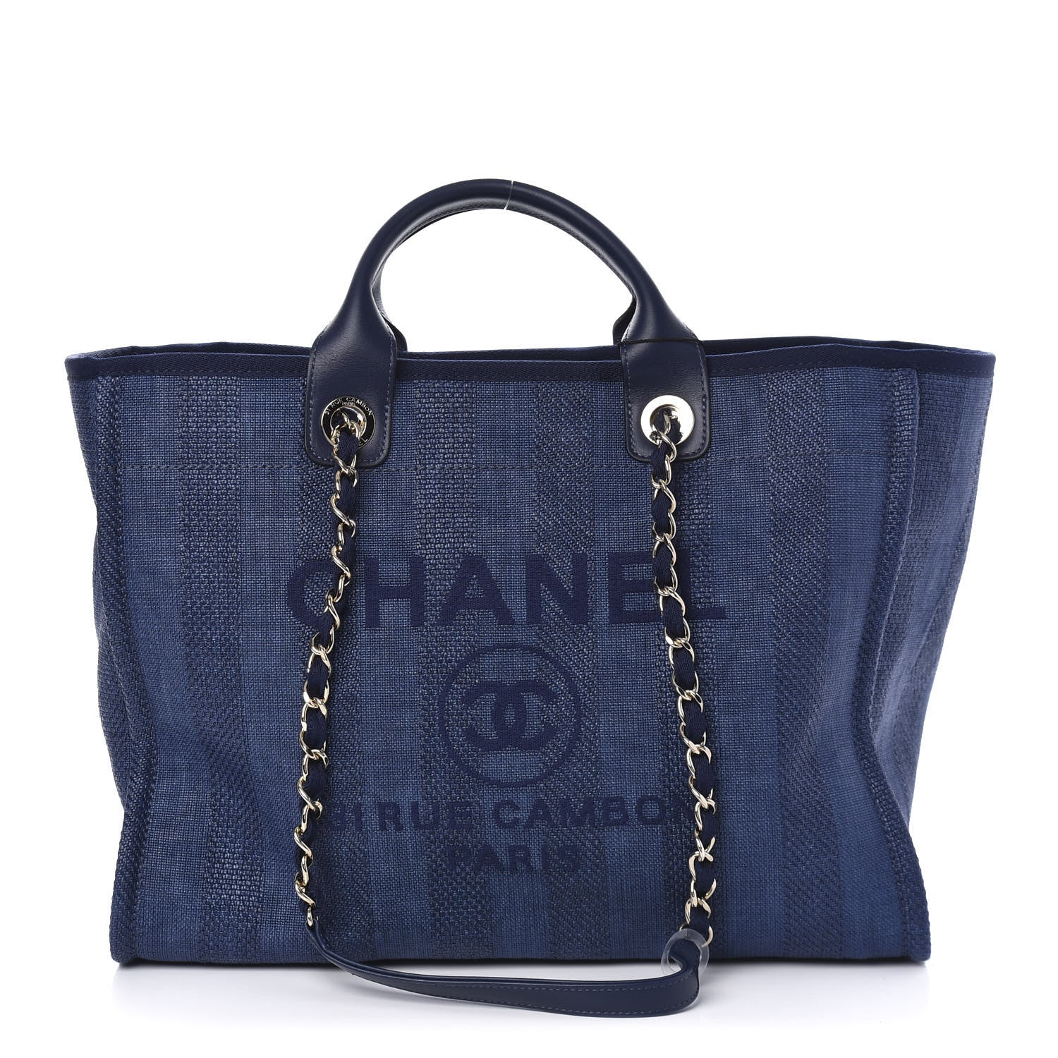 Chanel Mixed Fibers Striped Medium Deauville Tote Navy Blue 1 of 10