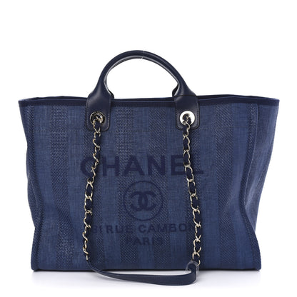 Chanel Mixed Fibers Striped Medium Deauville Tote Navy Blue 1 of 10