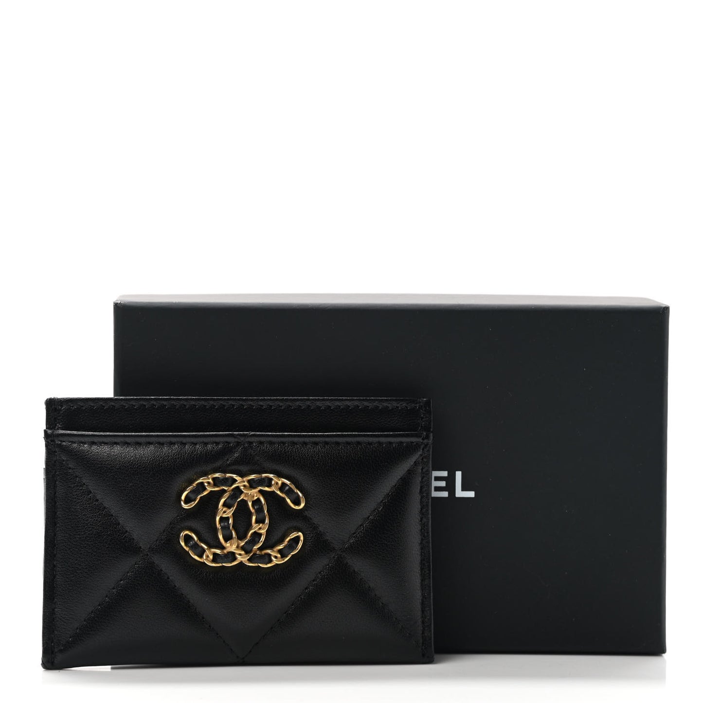 Lambskin Quilted Chanel 19 Card Holder Black