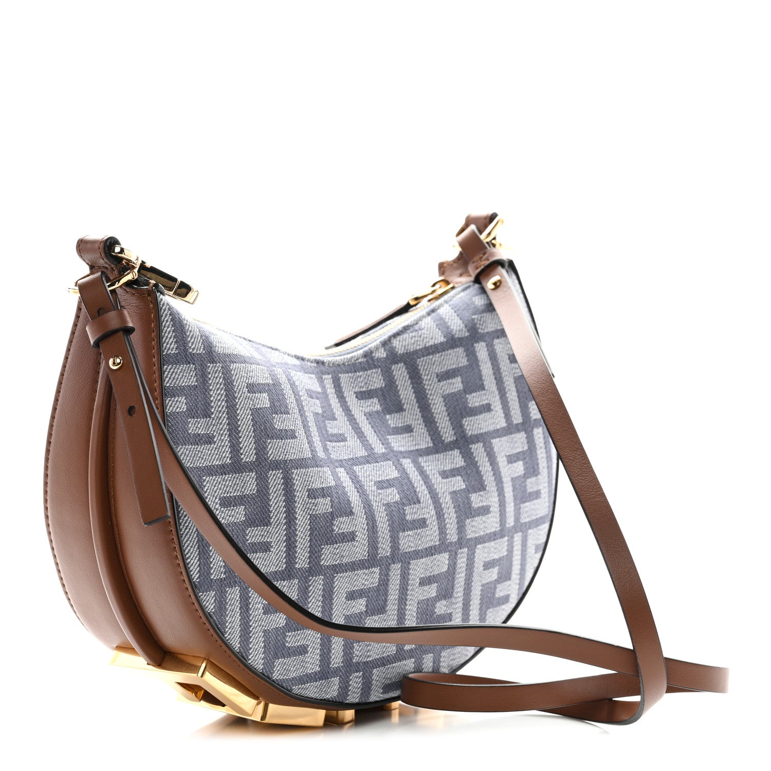 Fendi Denim Vitello King F is Fendi FF Embroidered Mini Fendigraphy Hobo Bag Blue Brown Blue Brown 4 of 11