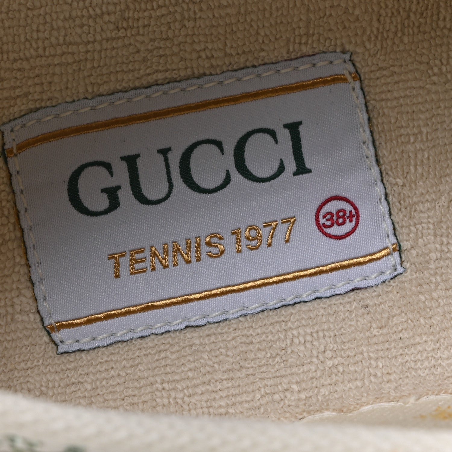 Gucci Canvas Lame Crystal GG Monogram Womens 1977 Tennis Sneakers 38.5 Medium Cream Mystic White 9 of 10