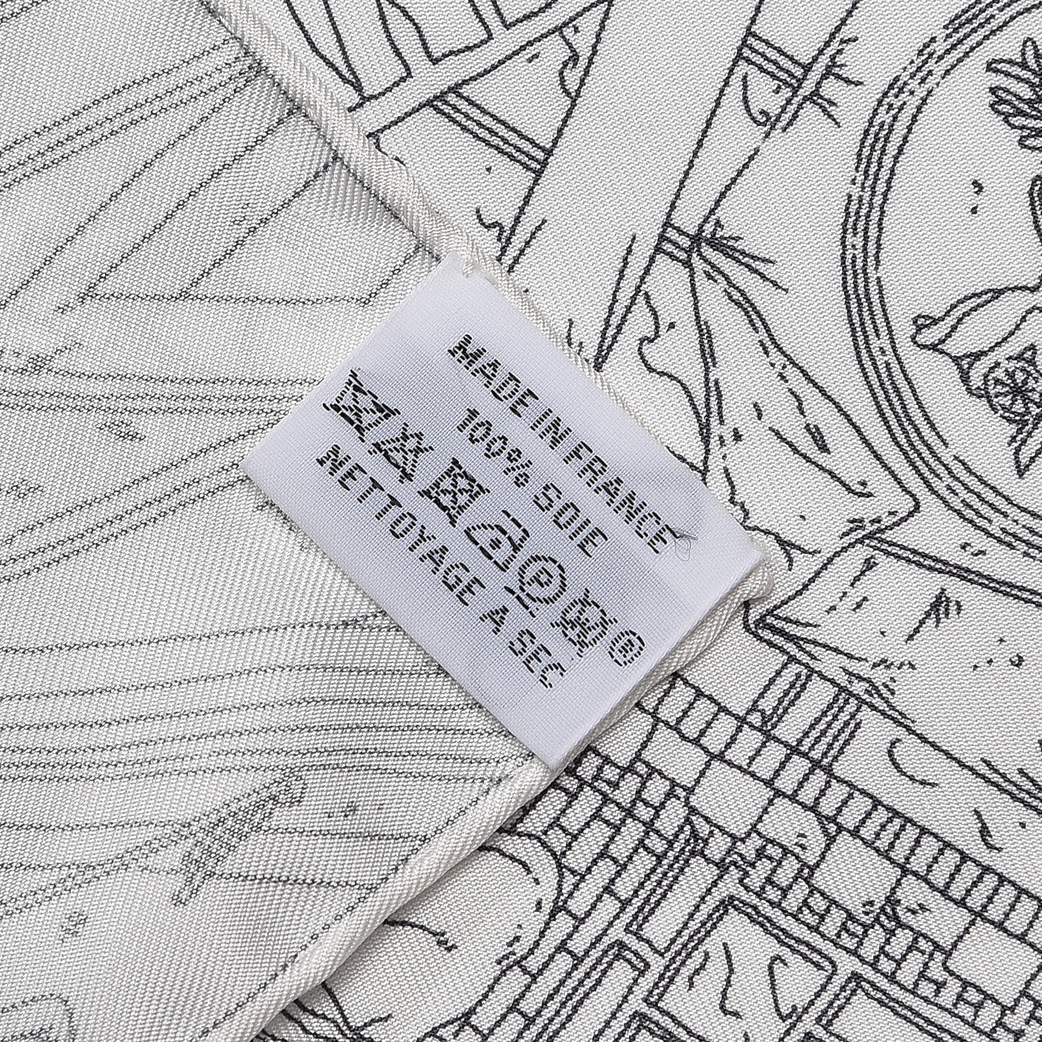 Hermes Silk Le Grand Prix du Faubourg Scarf 90 White Black Gris 4 of 4