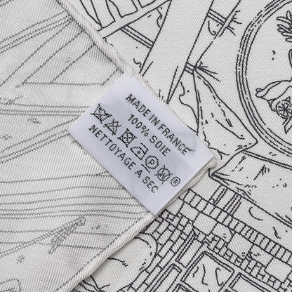 Hermes Silk Le Grand Prix du Faubourg Scarf 90 White Black Gris 4 of 4