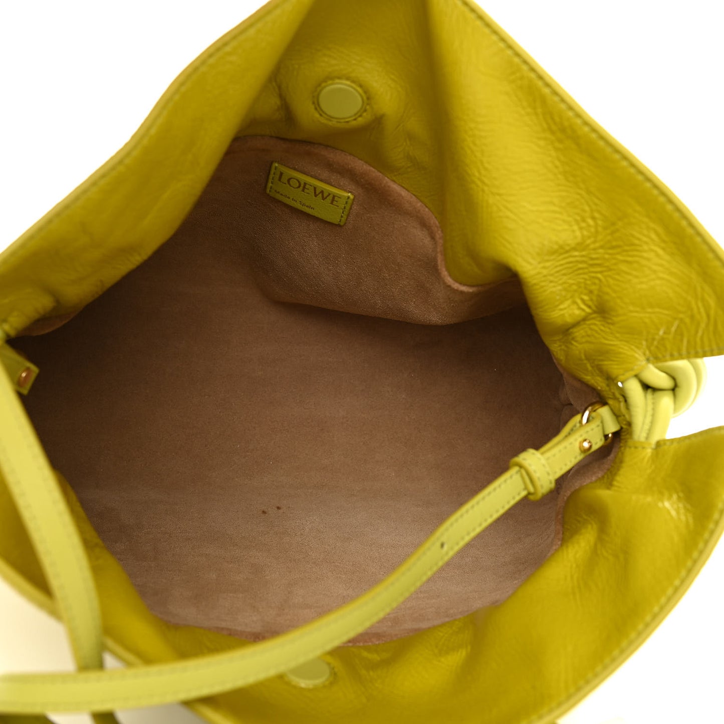 Crackle Patent Calfskin Small Flamenco Knot Bag Yellow