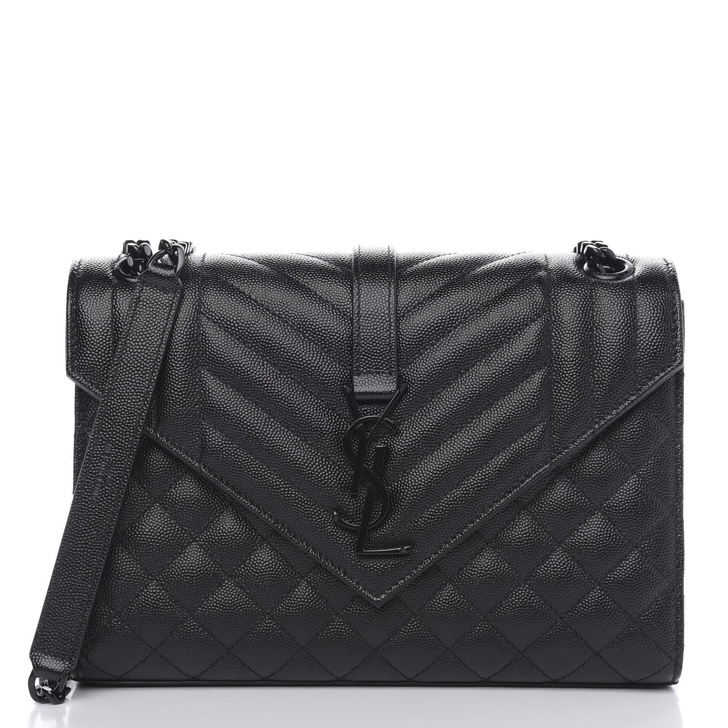 Saint Laurent Grain De Poudre Textured Mixed Matelasse Triquilt Medium Monogram Satchel Black 1 of 10