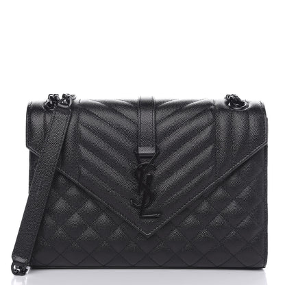 Saint Laurent Grain De Poudre Textured Mixed Matelasse Triquilt Medium Monogram Satchel Black 1 of 10