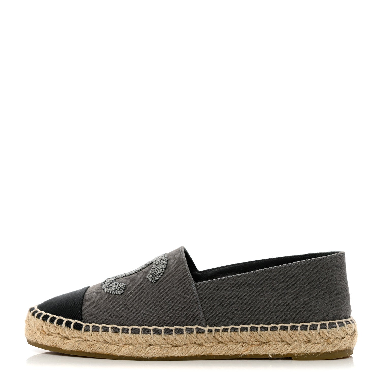 Chanel Canvas Grosgrain CC Espadrilles 37 Grey Black 1 of 11