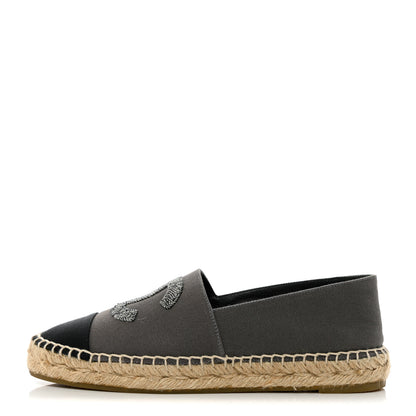 Chanel Canvas Grosgrain CC Espadrilles 37 Grey Black 1 of 11
