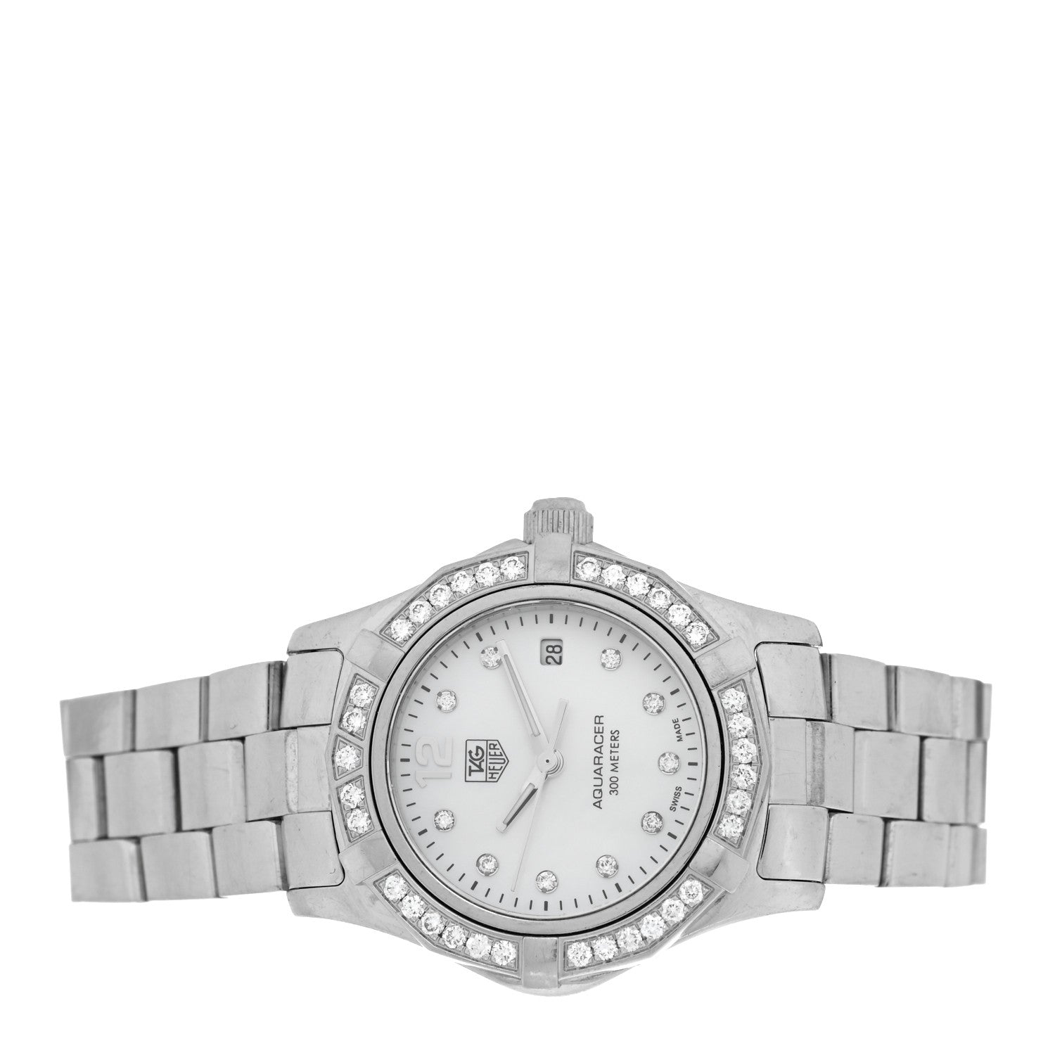Tag Heuer Stainless Steel Diamond Bezel Mother of Pearl 27mm Aquaracer Lady Quartz Watch WAF1416 2 of 4