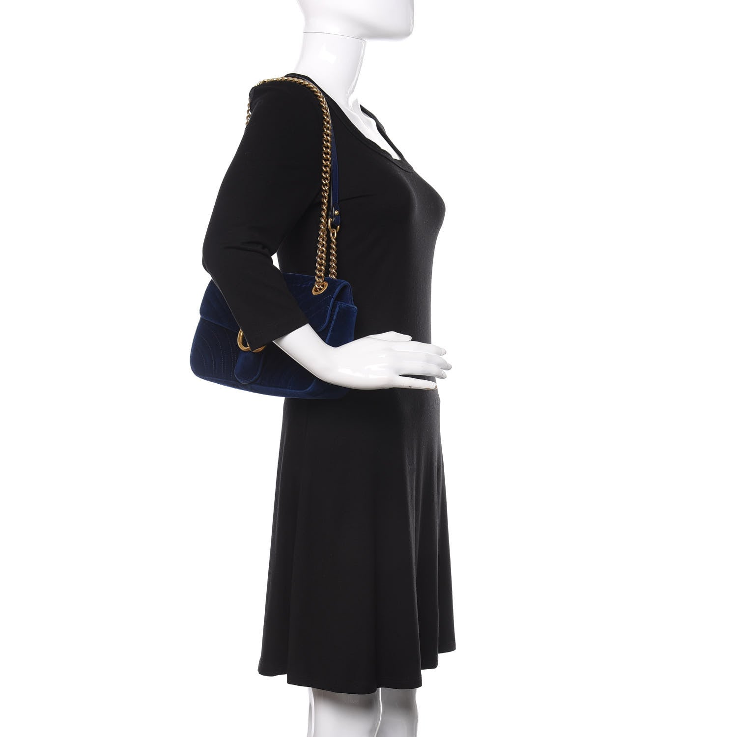 Gucci Velvet Matelasse Small GG Marmont Shoulder Bag Cobalt Blue 2 of 15