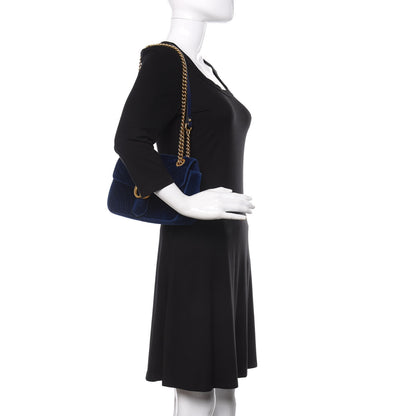 Gucci Velvet Matelasse Small GG Marmont Shoulder Bag Cobalt Blue 2 of 15