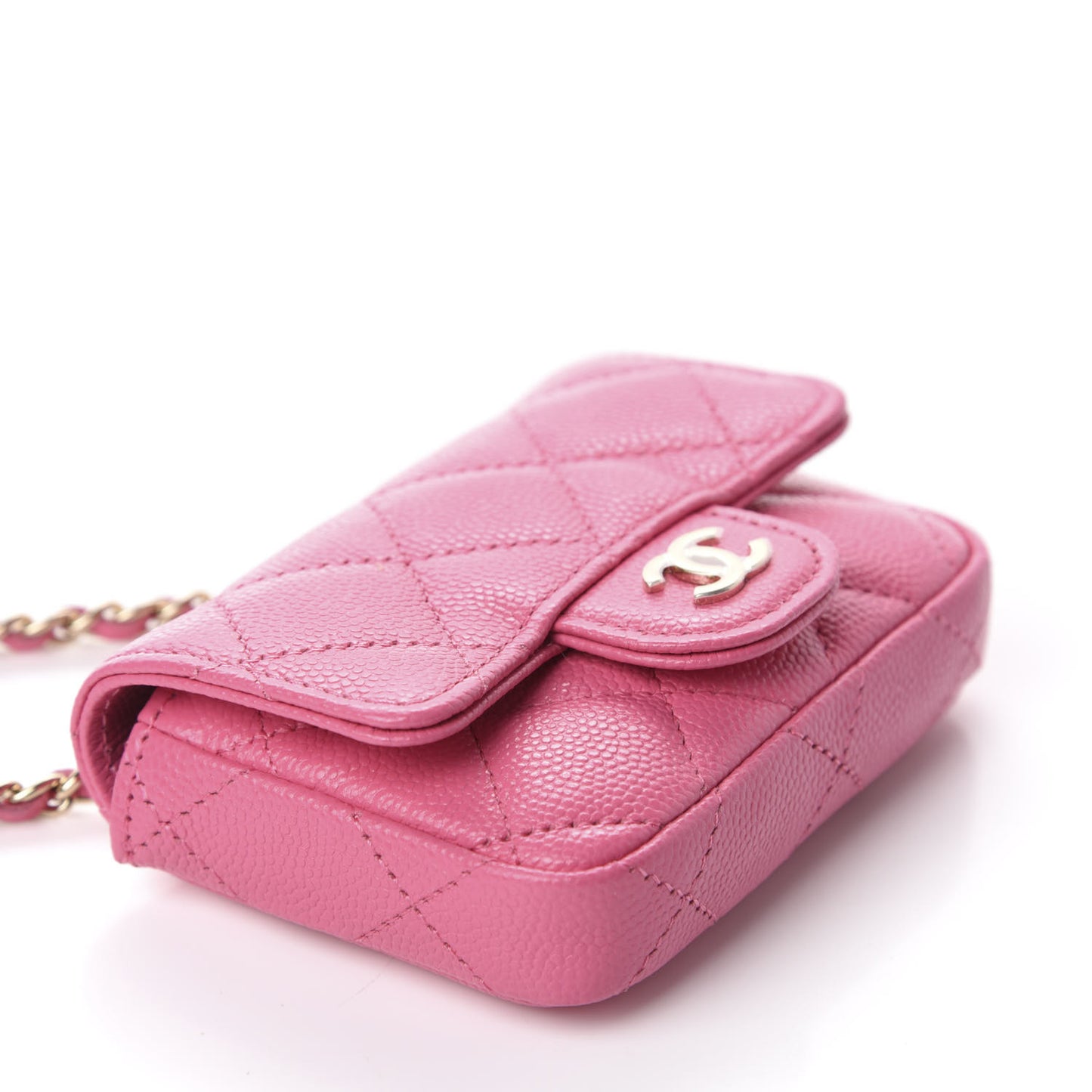 Caviar Quilted Flap Chain Waist Bag Pink