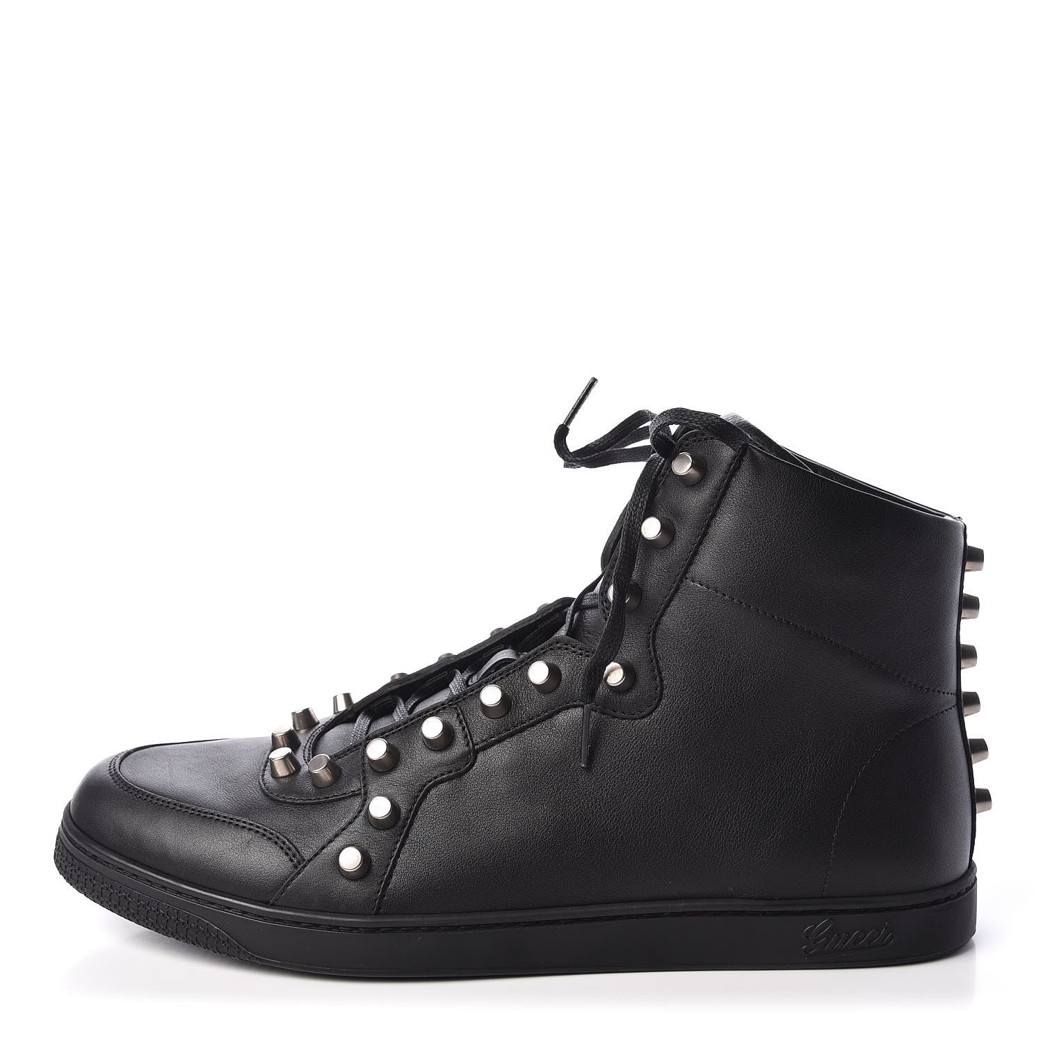 Gucci Calfskin Studded Mens High Top Sneakers 10 Black 1 of 8