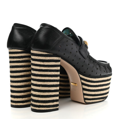Gucci Calfskin Perforated Vegas Espadrille Platform Loafers 39 Black 4 of 11