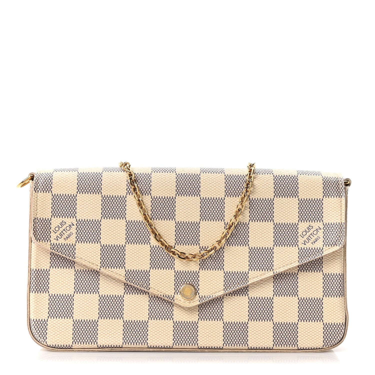 Louis Vuitton Damier Azur Pochette Felicie Chain Wallet Rose Ballerine 1 of 11