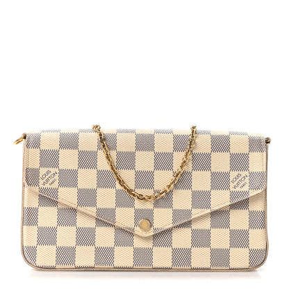 Louis Vuitton Damier Azur Pochette Felicie Chain Wallet Rose Ballerine 1 of 11