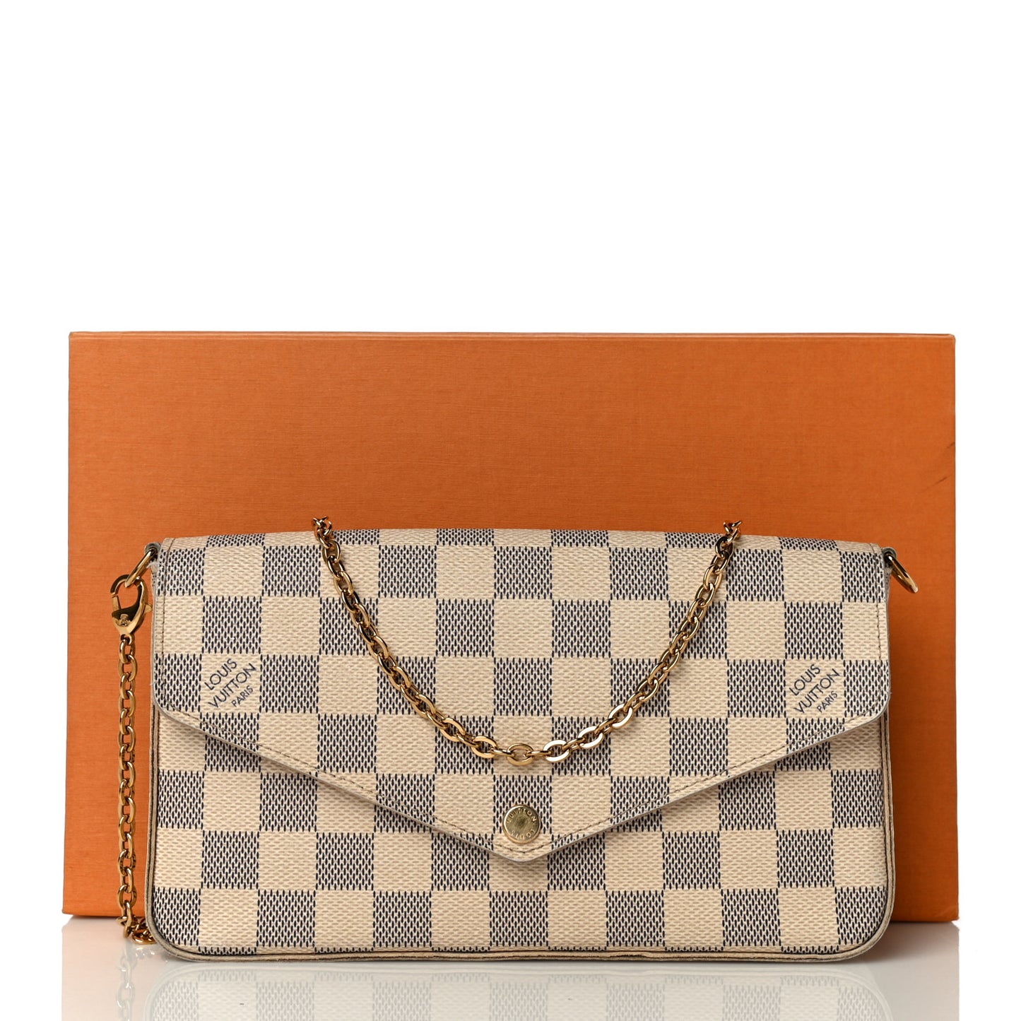 Damier Azur Pochette Felicie Chain Wallet Rose Ballerine