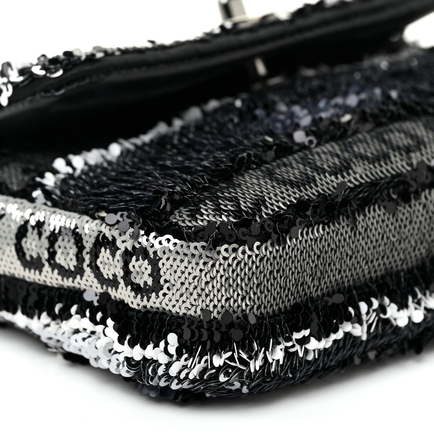 Sequin COCO Clutch With Chain Black Silver