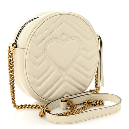Gucci Calfskin Matelasse Mini GG Marmont Round Shoulder Bag White 3 of 10