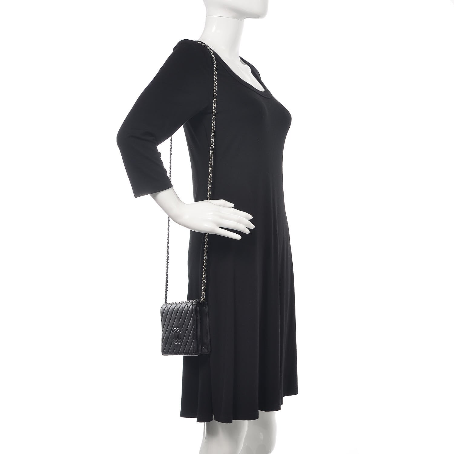 Chanel Goatskin Quilted Diamond CC Wallet On Chain WOC Black 2 of 12
