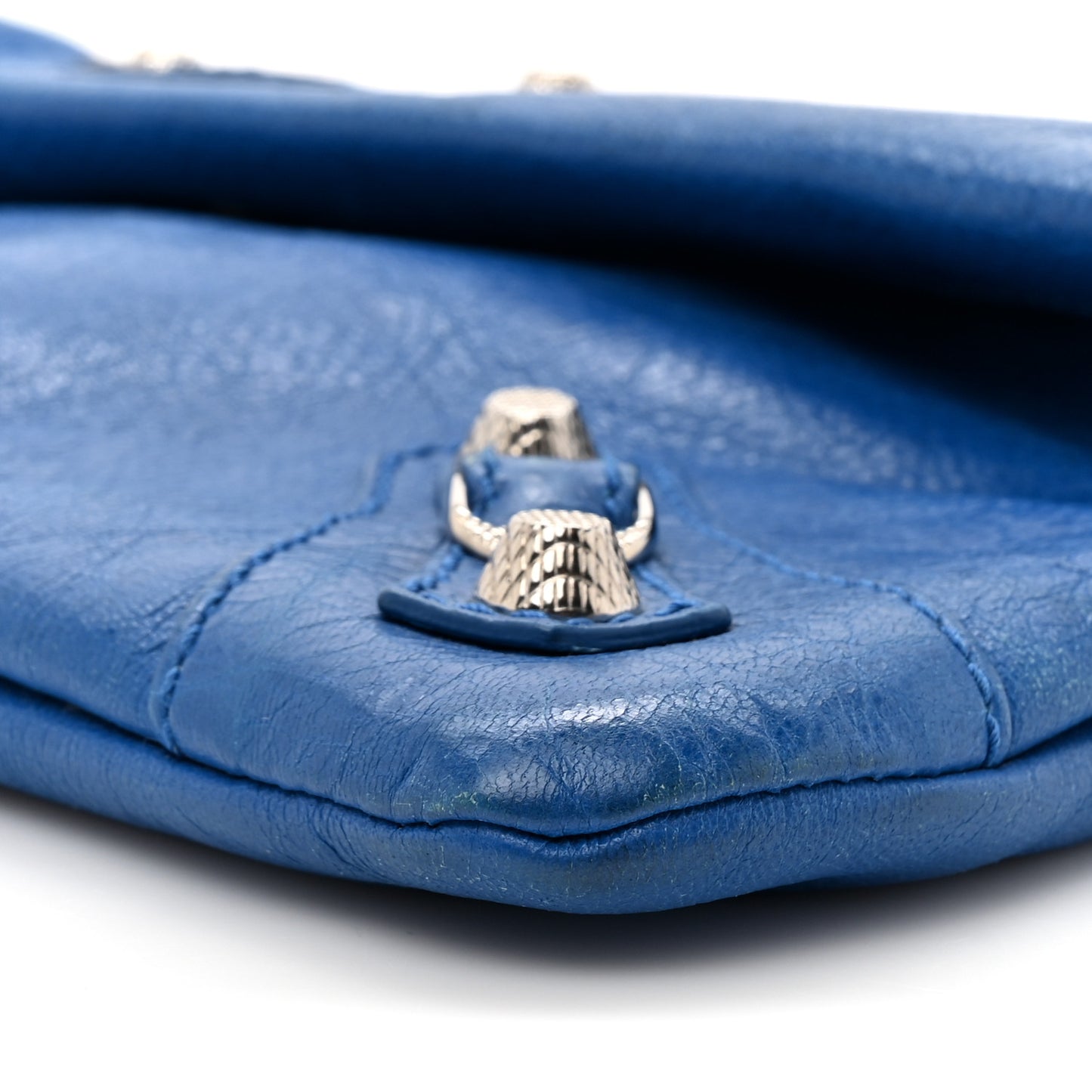 Agneau Giant 12 Silver Envelope Strap Clutch Bleu Lazuli