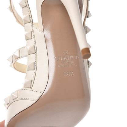 Valentino Garavani Calfskin Lacquered Monochrome Rockstud Ankle Strap 100mm Pumps 36.5 Ivory 7 of 8