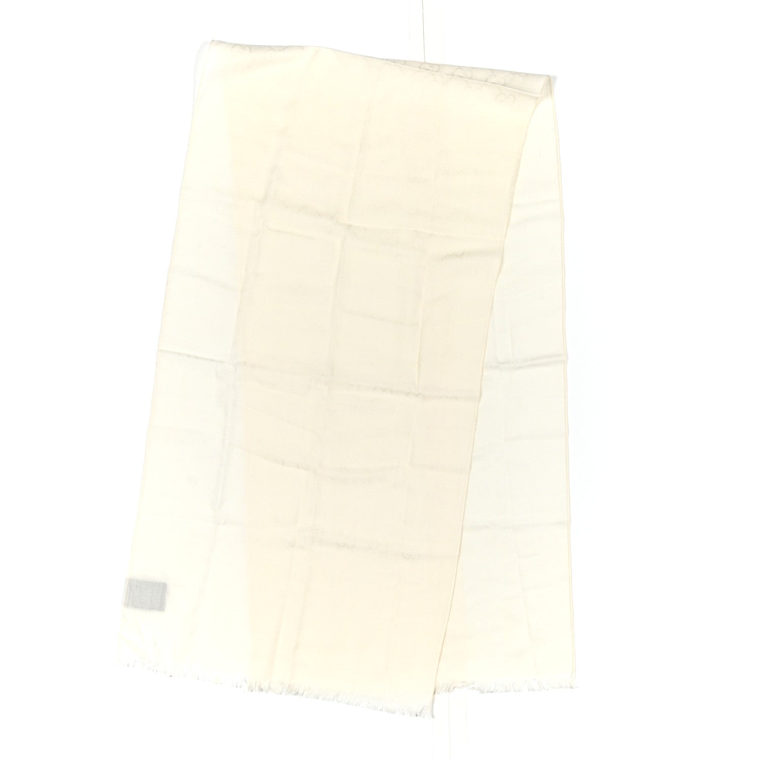 Gucci Wool Silk GG Monogram GGNat Fringe Scarf White 3 of 8