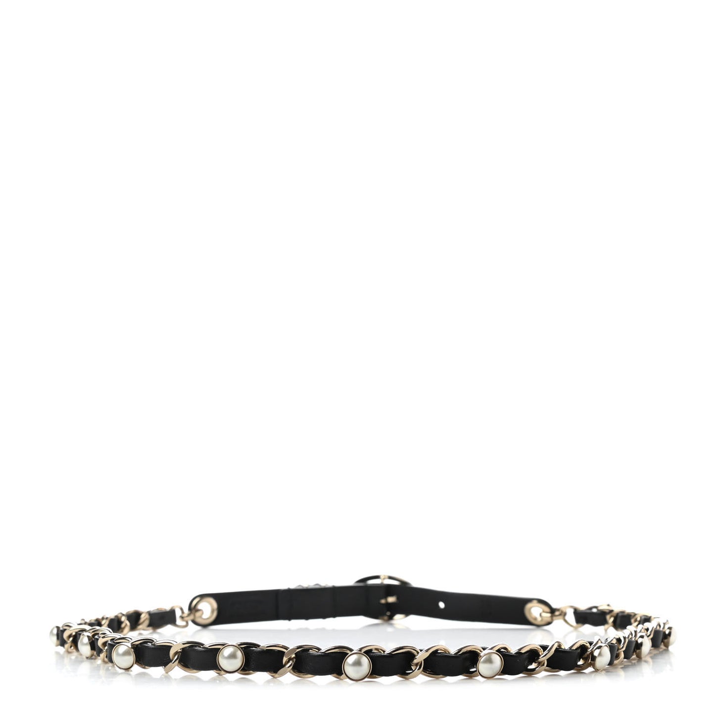 Lambskin CC Pearl Chain Belt 70 28 Black